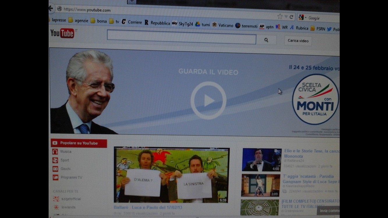 Elezioni, Monti compra l’apertura di Youtube: Votate Scelta civica