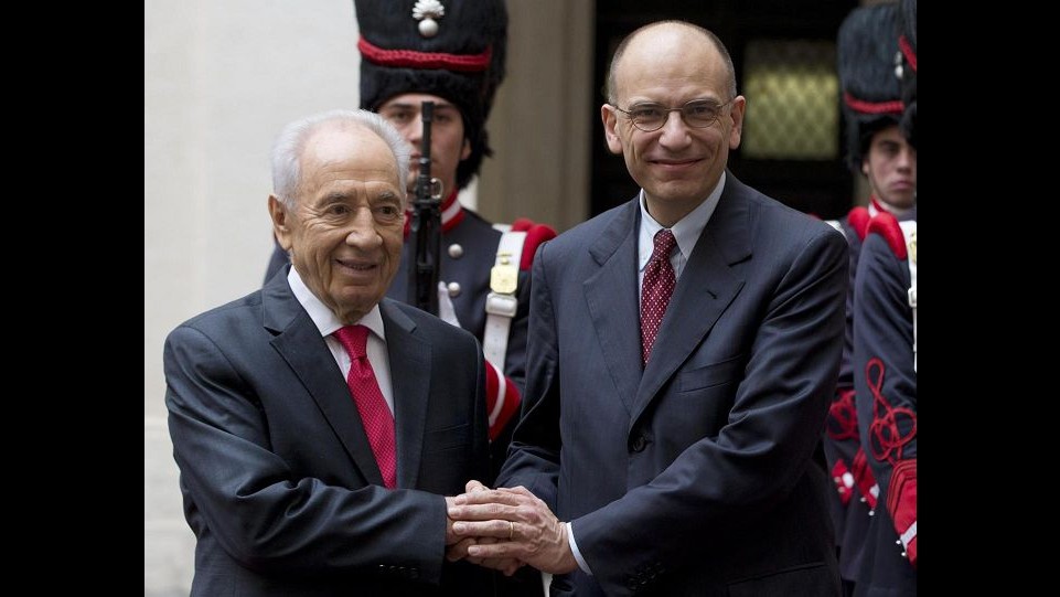 Letta incontra Peres: Presto a Roma vertice italo-israeliano