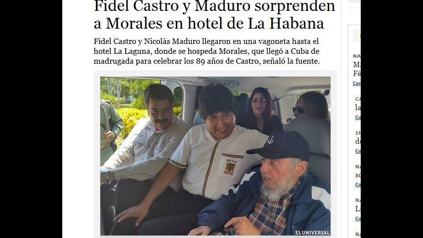 Cuba, sorpresa in hotel per Morales: visita privata di Fidel Castro e Maduro