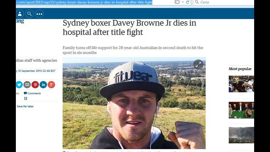 Australia, pugile 28enne muore per lesioni subite in un match