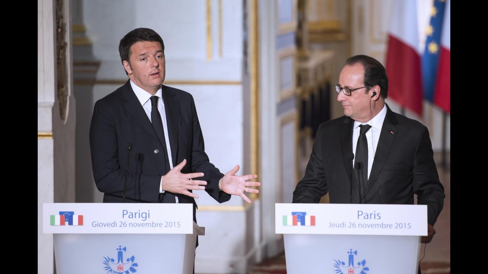 Renzi a Parigi da Hollande: Contro Isis serve sforzo inclusivo, sfida alla paura