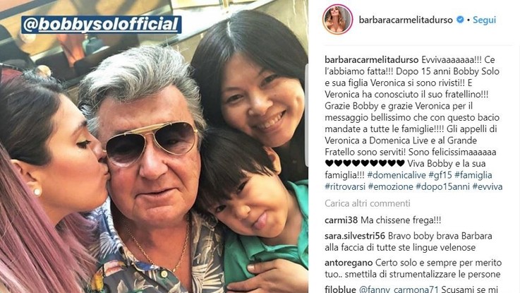 Bobby Solo riabbraccia la figlia Veronica: Barbara d'Urso festeggia su Instagram