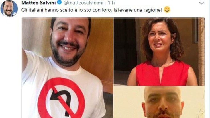 Migranti, Salvini con la t-shirt 'Divieto svolta a sinistra'. E Meloni: 'magliette azzurre' per italiani sotto soglia povertà