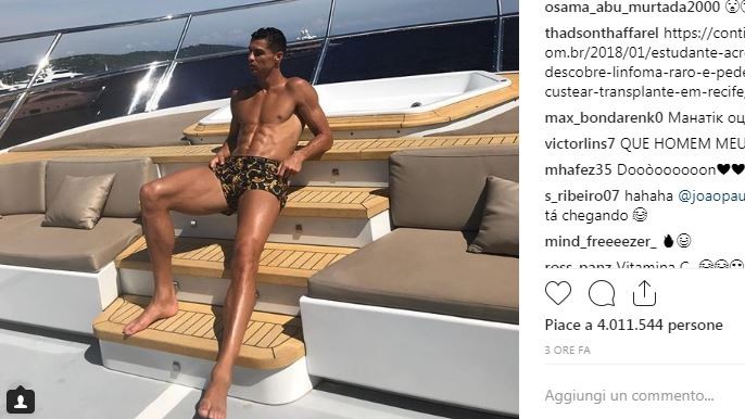 Ultimi giorni di vacanza per Ronaldo: relax sullo yacht
