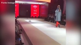 Gatto “sfila” sulla passerella durante il fashion show