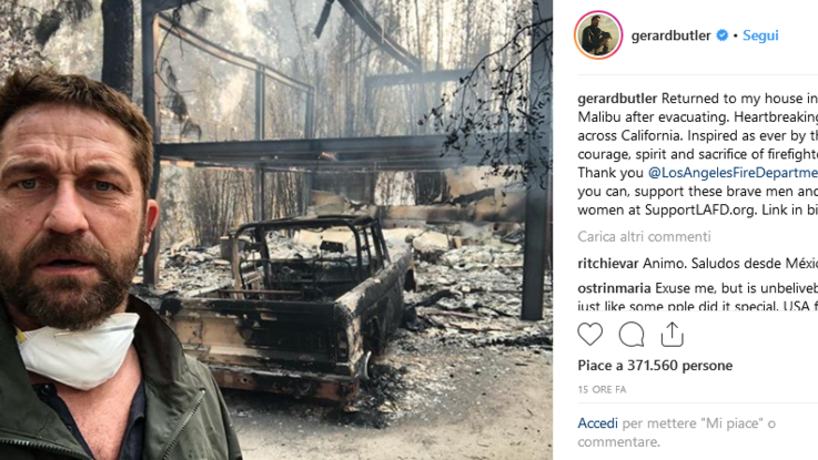 Incendi in California, distrutta anche la casa di Gerard Butler: "Momenti terribili"