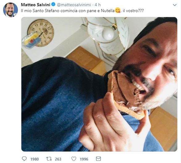 Salvini e la foto con pane e nutella, è polemica sui social: “Vergogna, in Sicilia c’è stato un terremoto”. Lui replica: “Avete dei problemi”