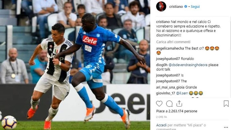 Da Ronaldo al sindaco di Milano, solidarietà a Koulibaly: "Quei buu una vergogna, basta razzismo"