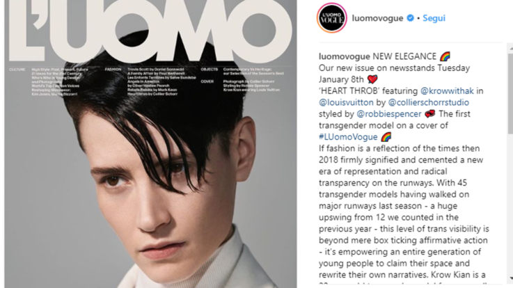 Ecco Krow Kian, il primo modello transgender in copertina su 'L'Uomo Vogue'
