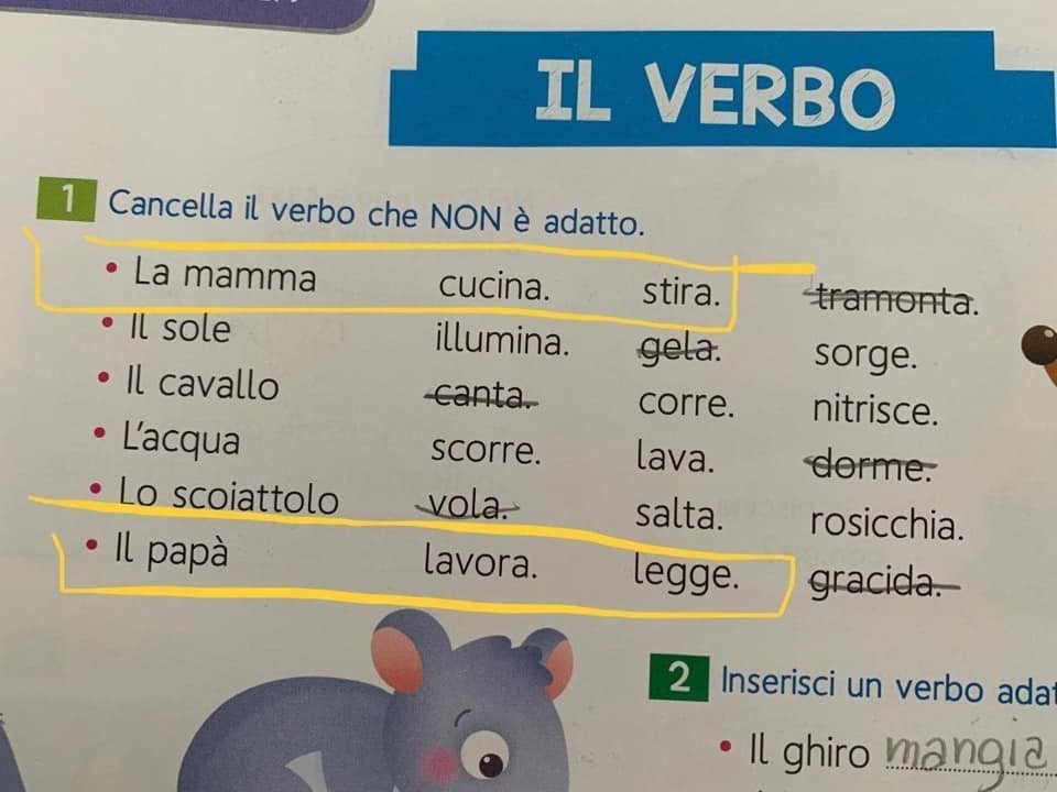 La mamma? Cucina e stira mentre il papà lavora: è polemica sul libro di testo delle elementari