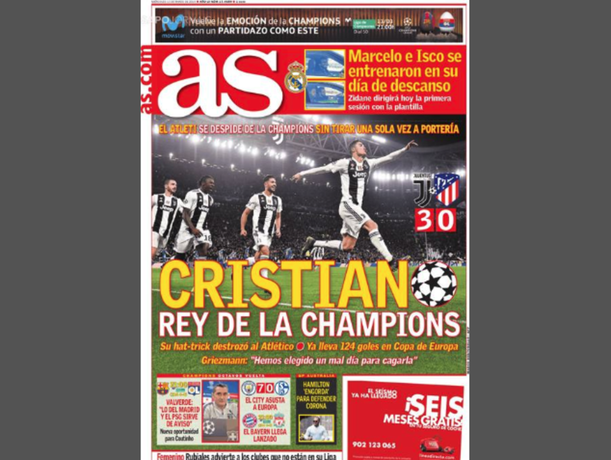 Juve-Atletico, la stampa celebra Ronaldo: “Re della Champions, impone la sua legge”