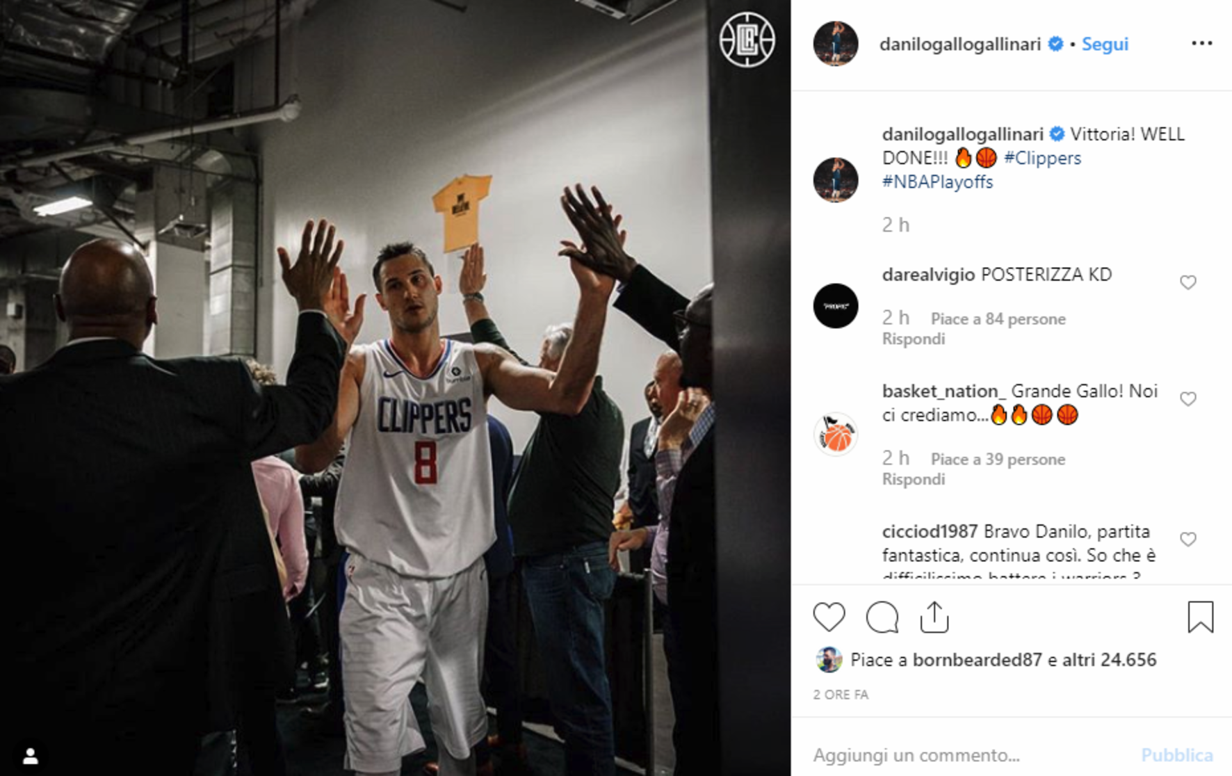 Nba, Gallinari brilla, Clippers battono Warriors e accorciano 3-2