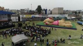 Fiocco e abitino rosa: l’orsetta gigante in Messico entra nei Guinness