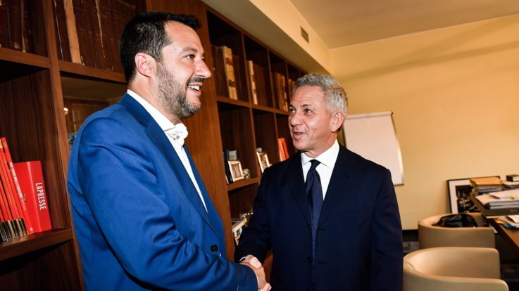 Milano, la visita di Matteo Salvini a LaPresse: il vicepremier incontra il presidente Durante