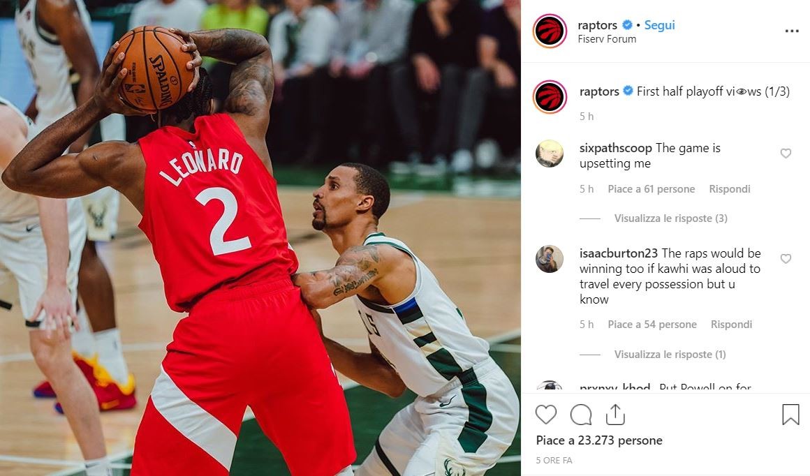 Nba: Toronto vince ancora e ‘vede’ Finals, Milwaukee ko 105-99