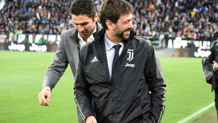 Il presidente della Juve, Andrea Agnelli con Buffon