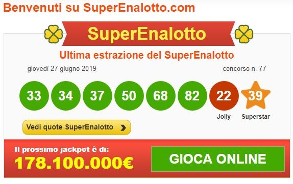 Superenalotto, è record. Jackpot da 178,1 milioni