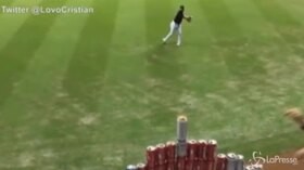 Colpisce la lattina sugli spalti direttamente dal campo: il lancio del giocatore di baseball è virale