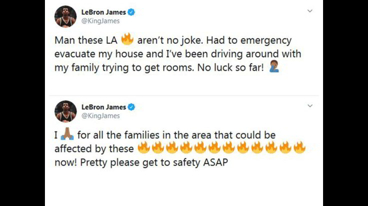 Anche LeBron James tra gli evacuati in California