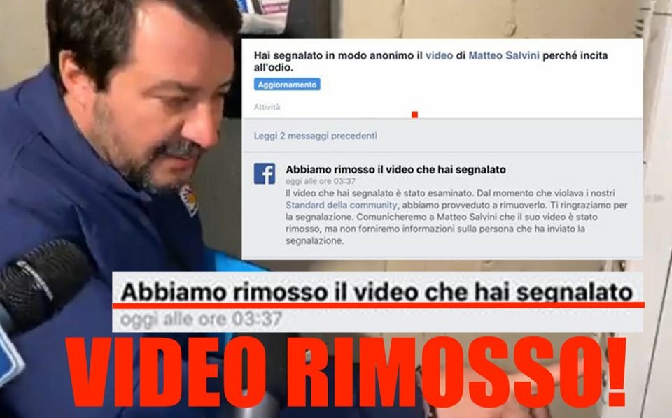 Facebook ha rimosso il video di Matteo Salvini al citofono