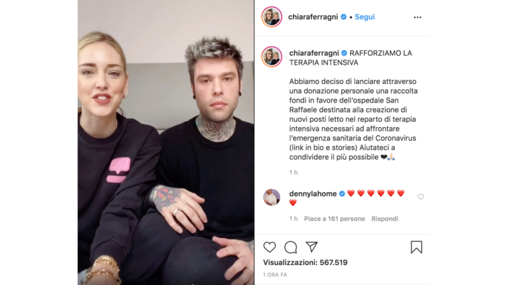 Coronavirus, Ferragni e Fedez: raccolta fondi per San Raffaele: raccolto già 1,5 mln di euro