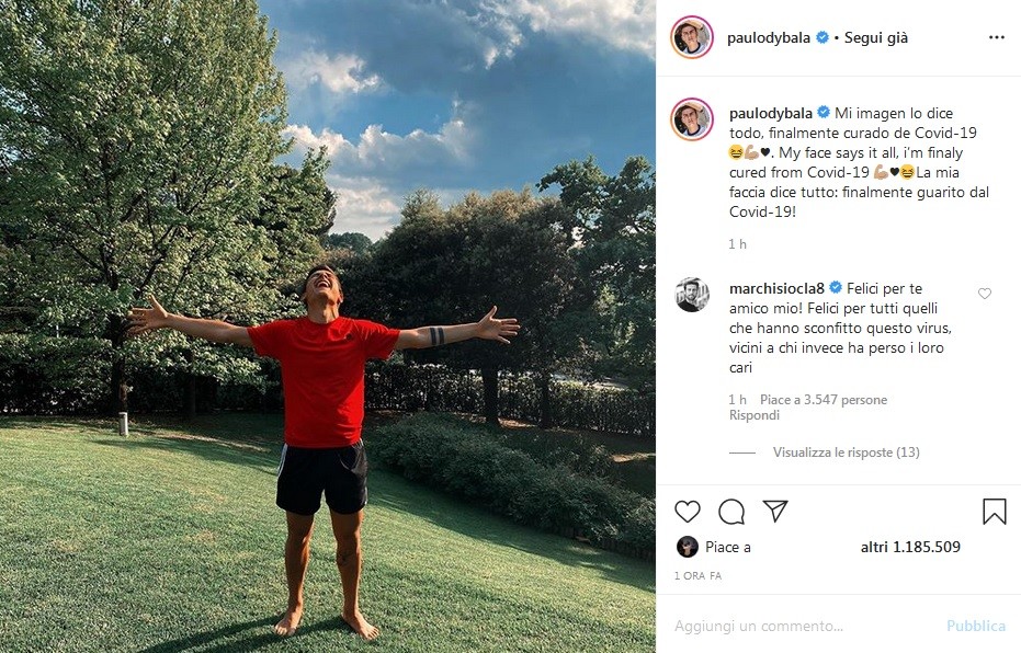 Coronavirus, Juventus: Dybala finalmente guarito