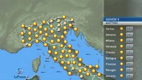 Il tempo previsto per giovedì 9 luglio