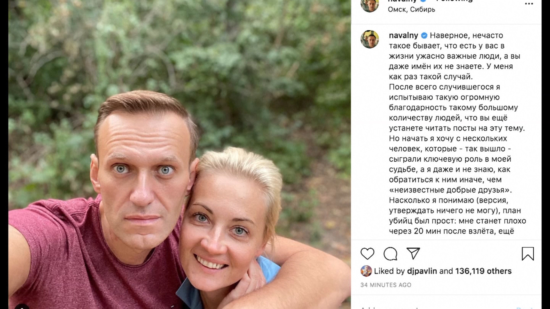 Navalny ringrazia i medici che lo hanno curato a Berlino