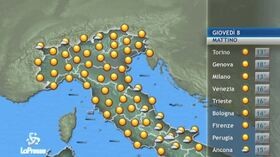 Il tempo previsto per giovedì 8 ottobre