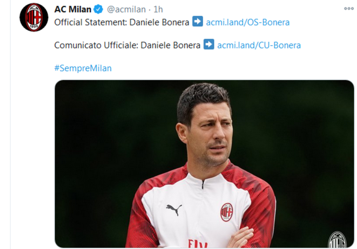 Milan: positivo Daniele Bonera, nello staff di Pioli
