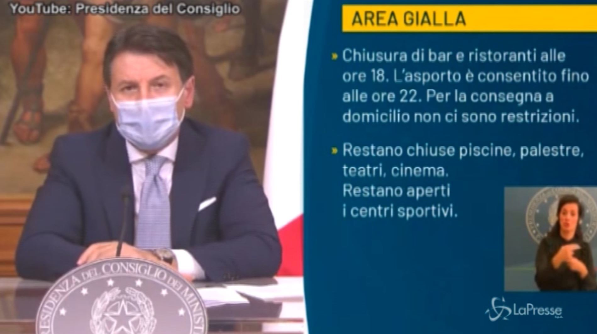 Nuovo DPCM, Conte: “Nell’area gialla bar e ristoranti chiusi alle 18”