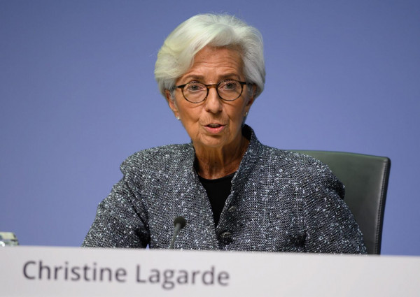 Christine Lagarde Presidente della Banca centrale nel suo discorso a Francoforte