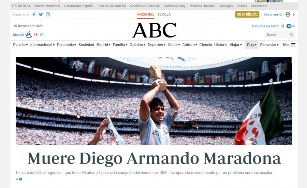 Galleria foto 'Commozione nel mondo: la scomparsa di Maradona sui maggiori quotidiani' - foto 10