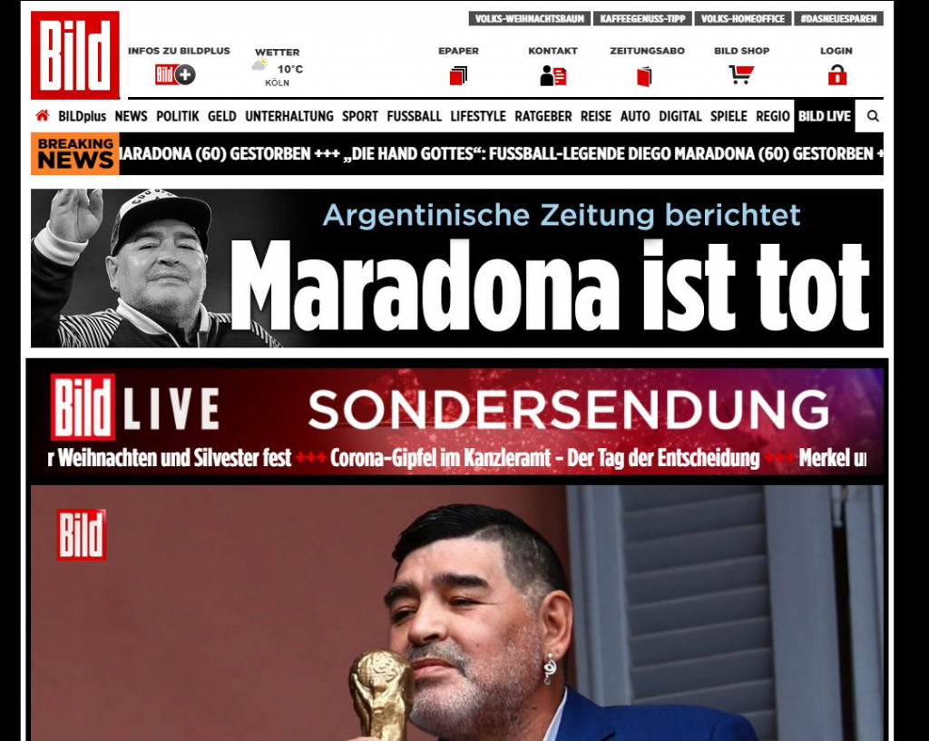 Galleria foto 'Commozione nel mondo: la scomparsa di Maradona sui maggiori quotidiani' - foto 9