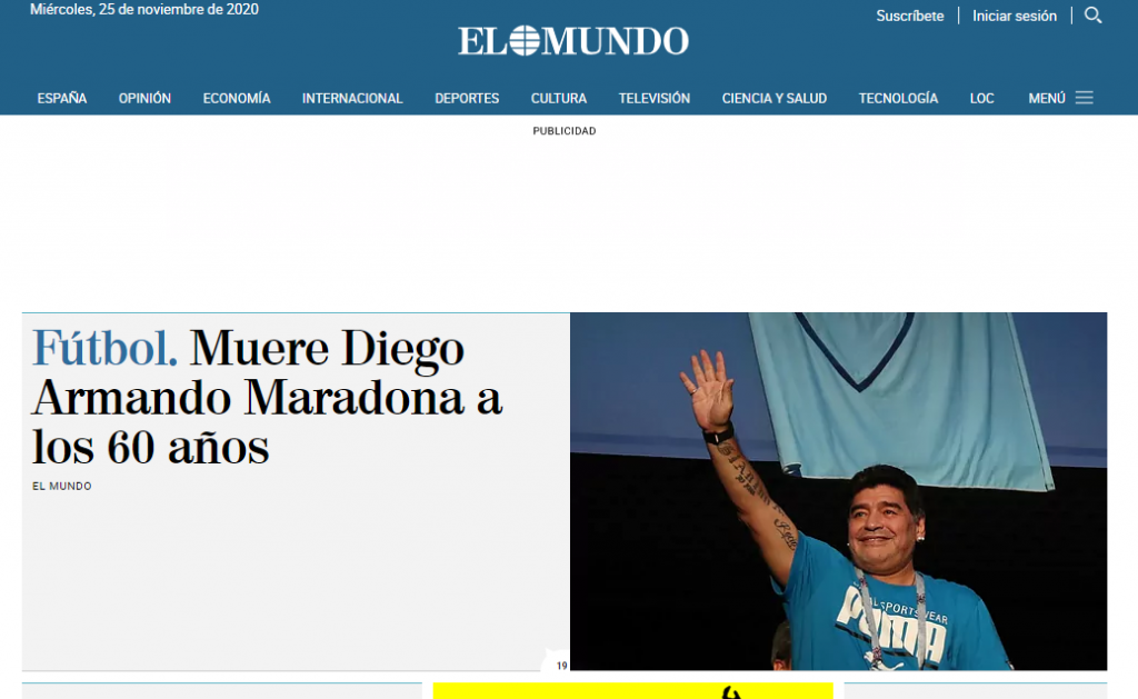 Galleria foto 'Commozione nel mondo: la scomparsa di Maradona sui maggiori quotidiani' - foto 7