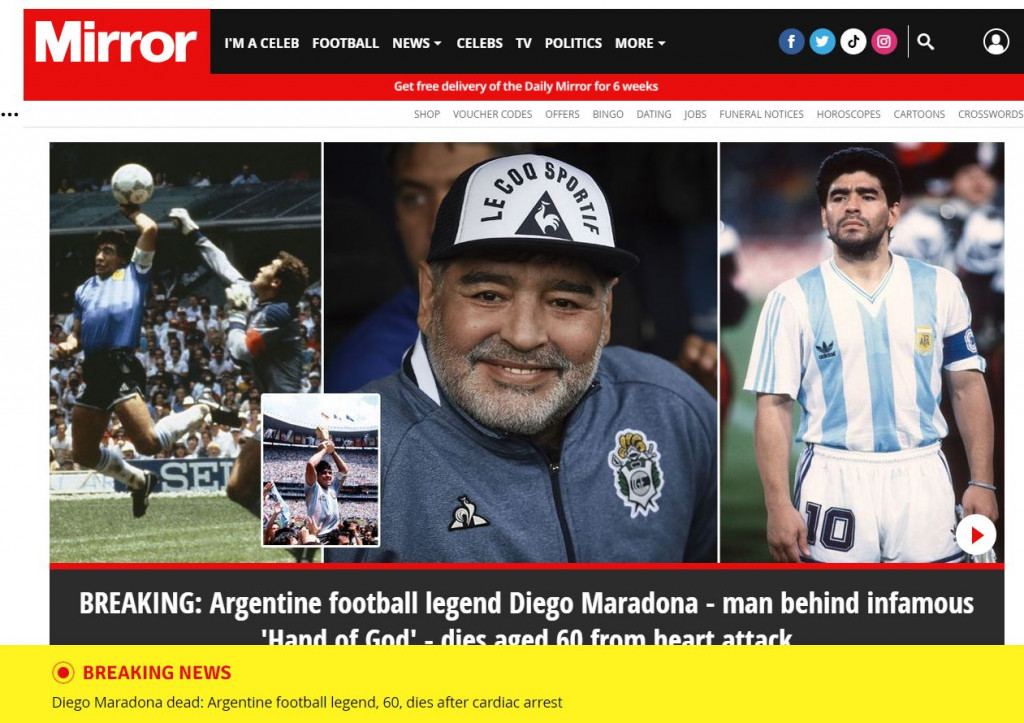 Galleria foto 'Commozione nel mondo: la scomparsa di Maradona sui maggiori quotidiani' - foto 4