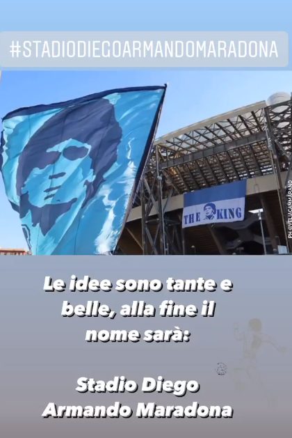 De Magistris su Instagram: “Sarà Stadio Diego Armando Maradona”