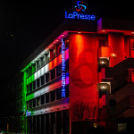 Coronavirus, la sede di LaPresse si tinge di tricolore