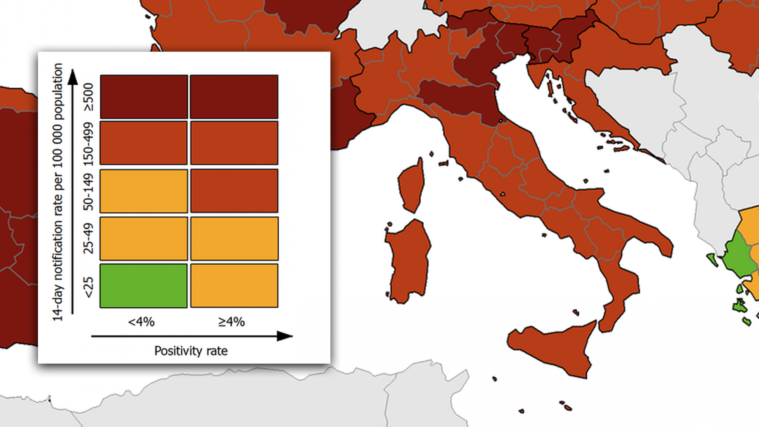 Mappa Ue dei contagi: tre regioni italiane e Bolzano in zone rosso scuro Mappa Ue dei contagi: tre regioni italiane e Bolzano in zone rosso scuro
