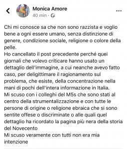 Monica Amore, post di scuse