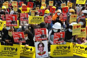 Myanmar mass street demonstrations against military coup