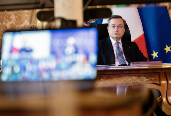 Mario Draghi partecipa alla videoconferenza dei membri del Consiglio europeo