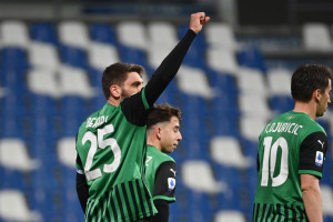 Domenico Berardi (U.S.Sassuolo) esulta dopo aver realizzato il gol 2-1