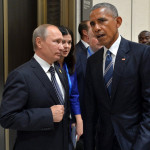 Barack Obama saluta il presidente russo Vladimir Putin