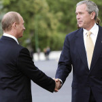 Vladimir Putin da' il benvenuto al presidente degli Usa Gerge W. Bush
