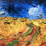 Campo di grano con volo di corvi