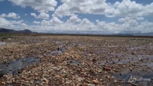 lago Uru-uru completamente ricoperto di plastica