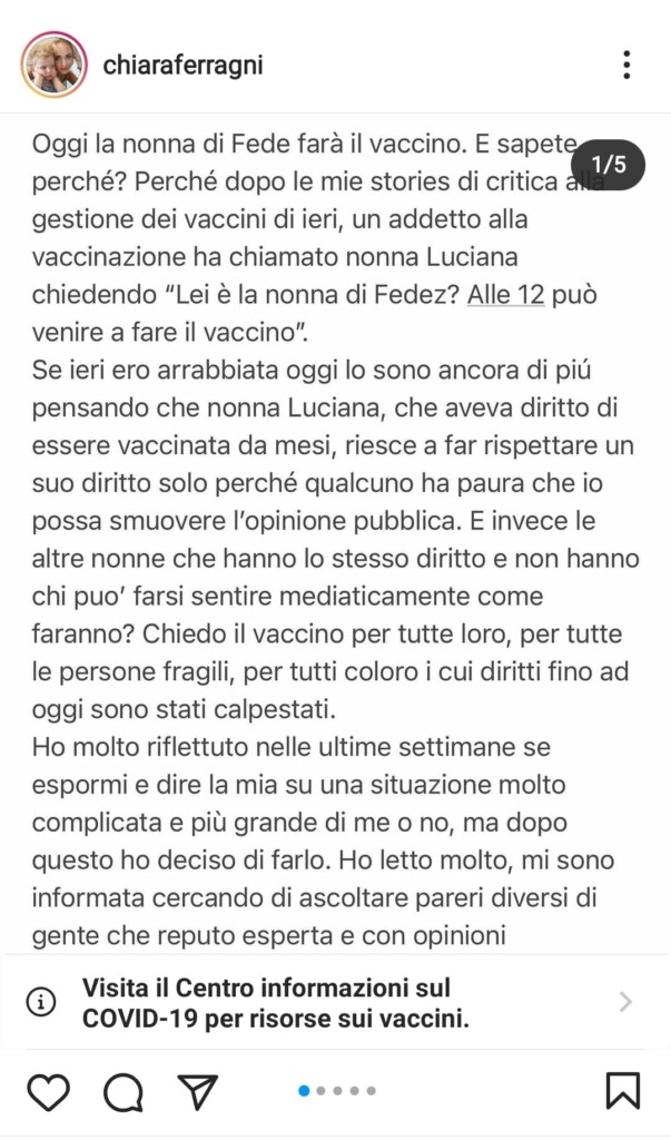 Galleria foto 'Ferragni: “Nonna di Fedez farà il vaccino solo perché lo ho denunciato nelle stories, Basta chiacchiere!”' - foto 2
