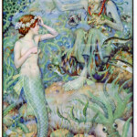 Illustrazione della “La Sirenetta”. Il personaggio della fiaba di Hans Christian Andersen in visita alla strega del mare per un incantesimo.