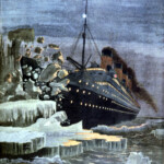 Illustrazione dell’impatto del transatlantico Titanic con il grosso l’iceberg